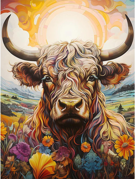 Bunter Stier im Sonnenlicht - Diamond Painting