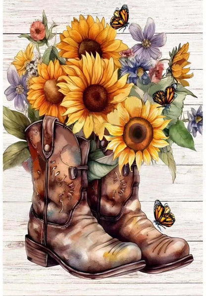 Cowboystiefel und Sonnenblumen - Diamond Painting