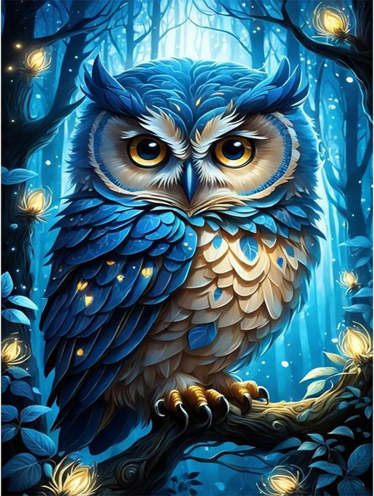 Mystische blaue Eule - Diamond Painting