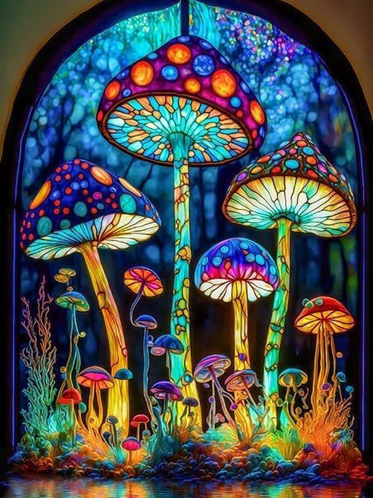 Pilze im Buntglas-Stil- Diamond Painting
