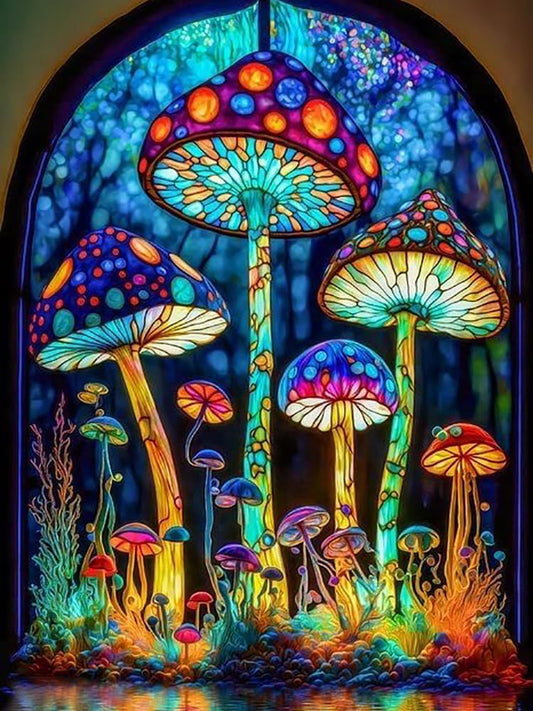 Pilze im Buntglas-Stil- Diamond Painting