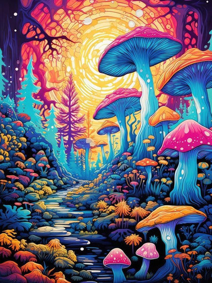 Psychedelischer Pilzwald - Diamond Painting