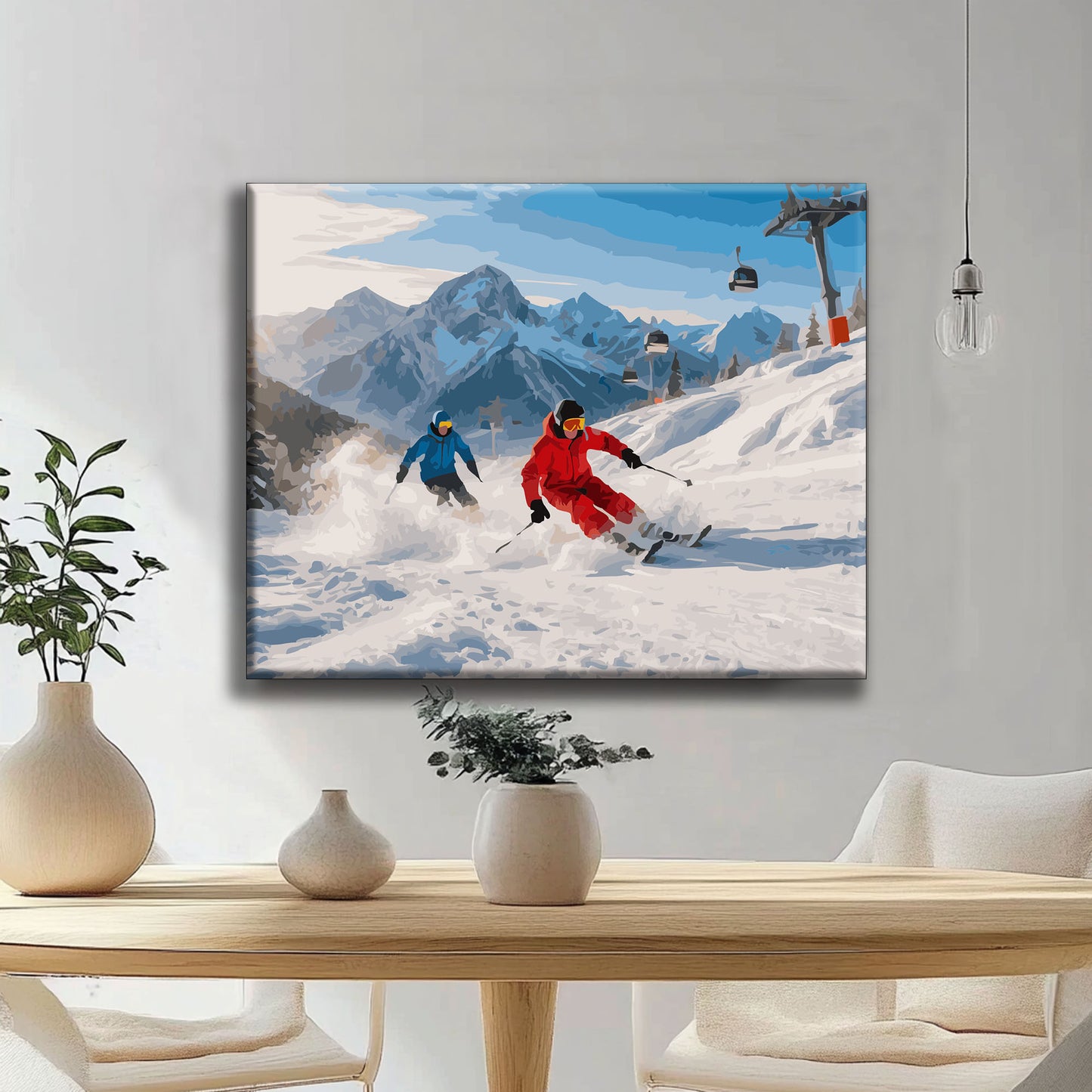 Ski - Paar in der Winterlandschaft - Malen nach Zahlen